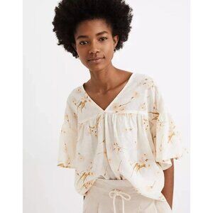Madewell Floral Flutter Sleeve Rhyme Top in Ivory Womens Extra Small Boho Spring